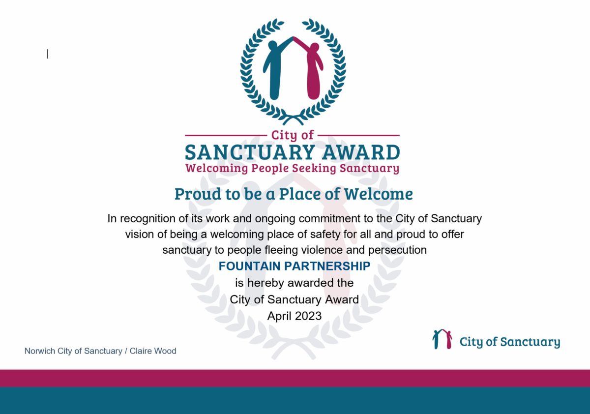 City of Sanctuary Award, April 2023.